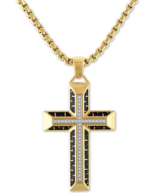 14k Solid Rose Gold Black Diamond Cross Pendant Necklace 16