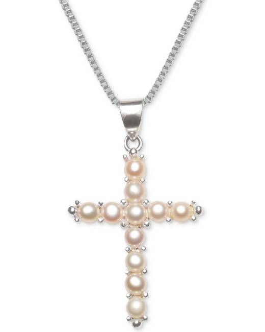 Sterling Silver Cross with Freshwater Pearl Ctr & CZ Accents - Z392820 —  Acadian Religious
