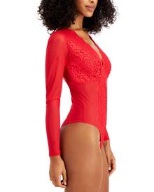 Inc International Concepts Not So Basic Long-Sleeve Lace Mesh Bodysuit, Created for Macy's