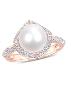 White 7-9mm Freshwater Pearl & Diamond Ring in Yellow Gold Womens Rings Effy Rings Effy 14k 