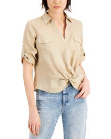 Inc International Concepts Linen Twist-Hem Roll-Tab Blouse, Created for Macy's Inc International Concepts Linen Twist-Hem Roll-Tab Blouse, Created for Macy's