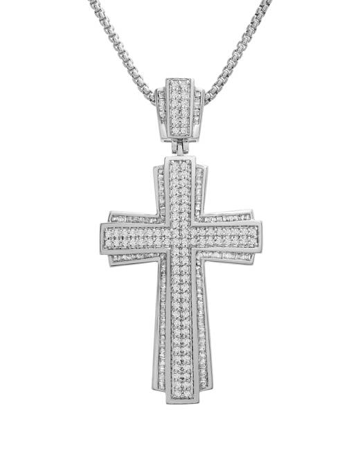 large silver cross necklace womens