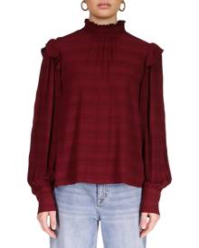 Sanctuary Mock Neck Ruffle Shoulder Blouse