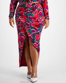 Bar Iii Plus Size Printed Slit-Front Pull-On Midi Skirt, Created for Macy's Bar Iii Plus Size Printed Slit-Front Pull-On Midi Skirt, Created for Macy's