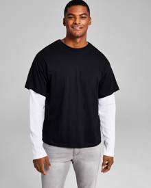 And Now This Men's Oversized-Fit Layered Contrast Long-Sleeve T-Shirt