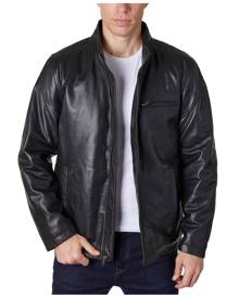 Perry Ellis Men's Zipper Leather Moto Jacket