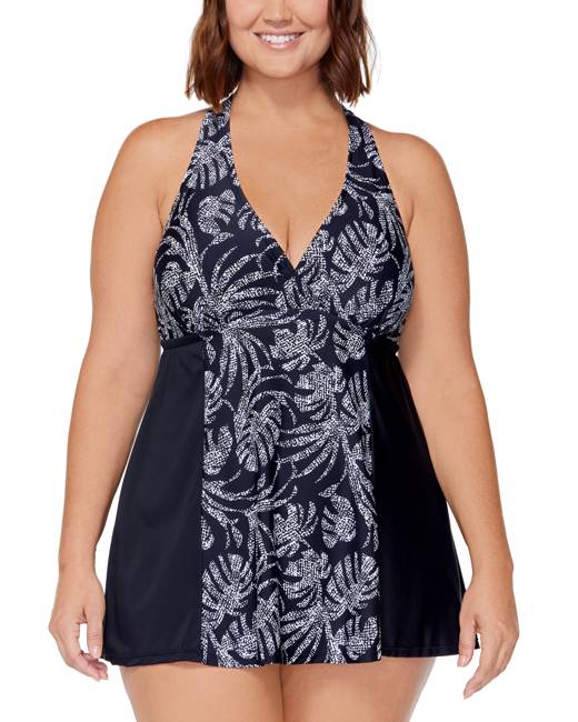 Island Escape Plus Size Magnolia Floral-Print Swim Dress, Created for  Macy's - Macy's