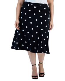 Kasper Plus Size Polka Dot-Print Midi Flared-Hem Skirt