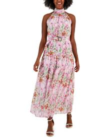 Taylor Printed Chiffon Sleeveless Buckle-Waist Maxi Dress