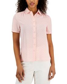 Anne Klein Women's Dot-Print Short-Sleeve Button-Up Top