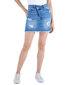 Tinseltown Juniors' Crossover-Waist Denim Skirt, Created for Macy's