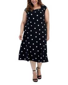 Kasper Plus Size Polka Dot Cowl Neck Top Polda Dot Midi Flare Skirt