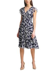 Jessica Howard Petite Floral-Print Flutter-Sleeve Midi Dress