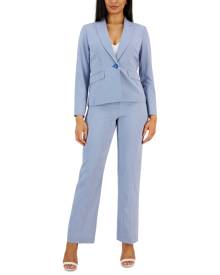 Le Suit Gingham Single-Button Closure Blazer and Straight Leg Mid-Rise Pantsuit, Regular and Petite Sizes