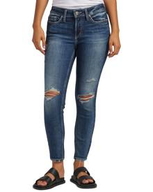 Silver Jeans Co. Women's Suki Mid-Rise Ripped Cropped Skinny Jeans