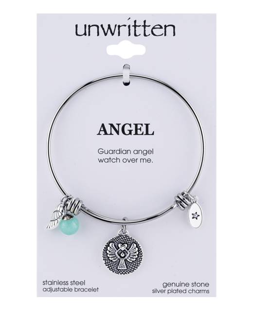 Guardian Angel Charm On A 7 1/4 Inch Oval Eye Hook Bangle Bracelet