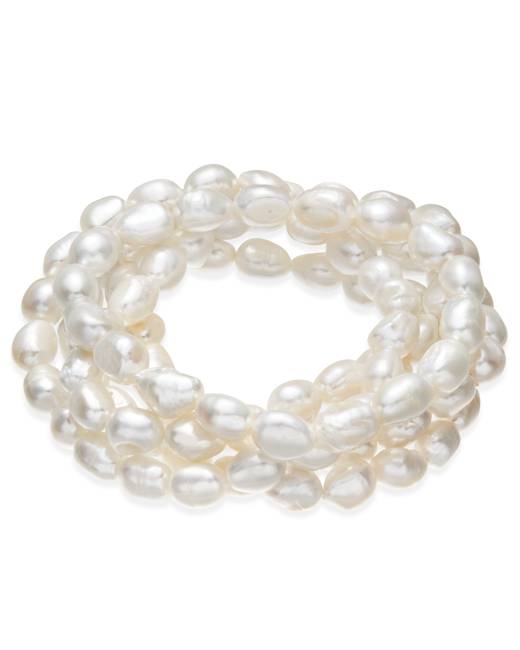 Cultured Freshwater Baroque Pearl Stretch Bracelet with Charm 8-9MM 