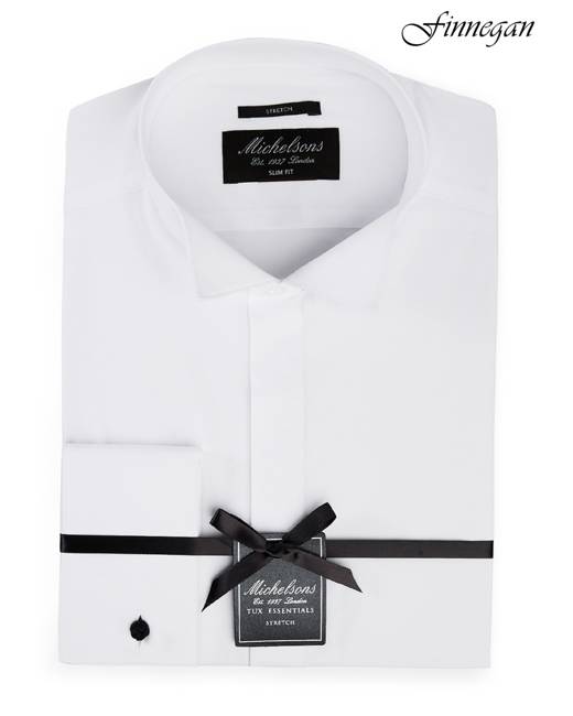 Paul Fredrick Mens Slim Fit Cotton Satin Grid French Cuff Dress Shirt 
