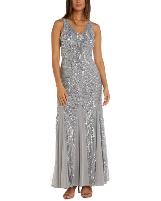 Flounce London long sleeve wrap maxi dress in silver metallic sparkle