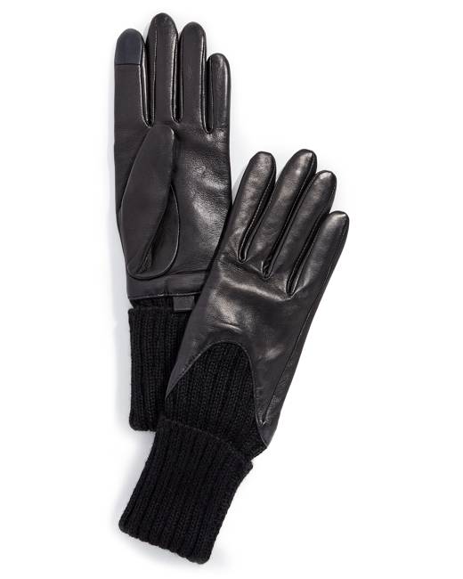 Women's Black Leather Gloves w/ Knot