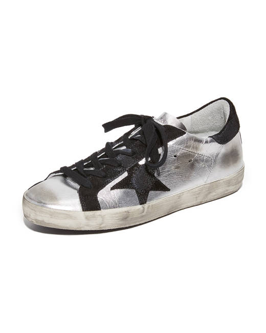 Golden goose silver and black clearance sneakers