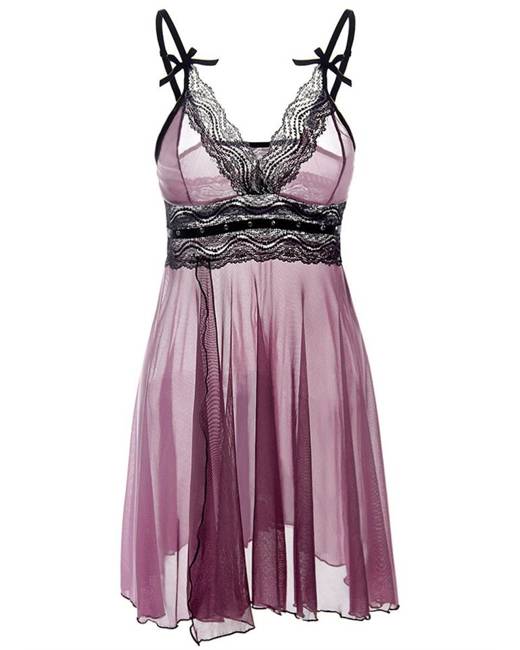 Linea Donatella Lace Babydoll Nightgown & Thong 2pc Lingerie Set