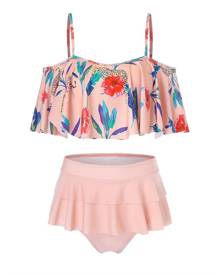 DressLily Tropical Flowers Print Flounce Padded Bikini Swimsuit