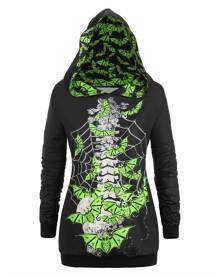 DressLily Plus Size Halloween Neon Bat Skeleton Print Pullover Hoodie