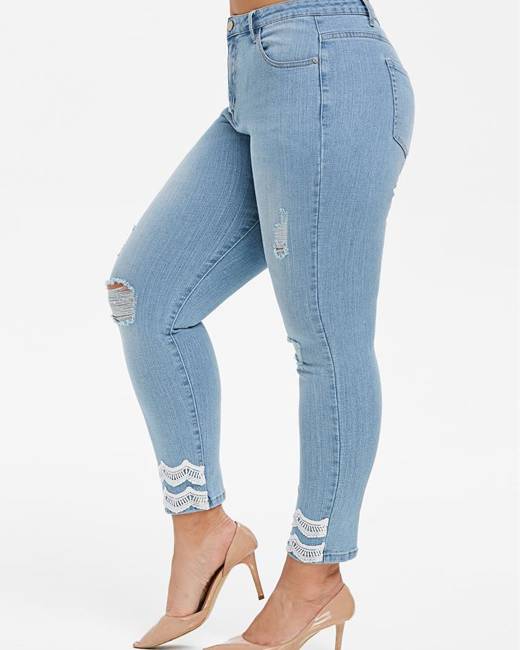 Luyeess Womens Cuff Jeans Ripped Distressed Stretch Skinny Denim Pants 