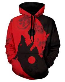 Rosegal Wolf Print Kangaroo Pocket Casual Hoodie