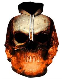 Rosegal 3D Skull Print Pocket Hoodie