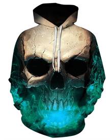 Rosegal 3D Skull Print Pocket Hoodie