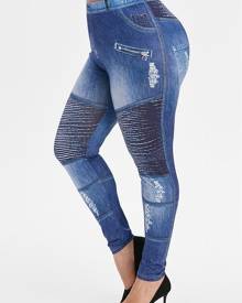 Rosegal Plus Size 3D Ripped Jean Print Skinny Leggings
