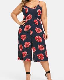Rosegal Plus Size Cut Out  Floral Cami Capri Palazzo Jumpsuit
