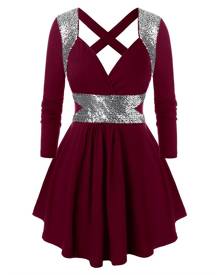Rosegal Plus Size Crisscross Sequins Peplum T Shirt