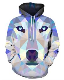 Rosegal Geometric Animal Print Pocket Hoodie