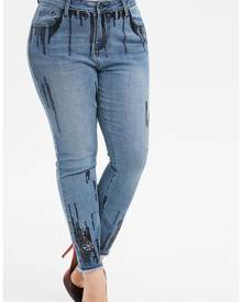 Rosegal Plus Size Sequin Frayed Skinny Jeans