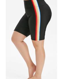 Rosegal High Waisted Rainbow Stripes Plus Size Swim Shorts