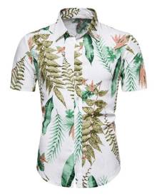 Rosegal Hawaii Leaf Print Button Up Shirt