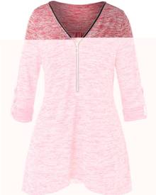 Rosegal Plus Size Zipper Long Sleeve T-Shirt