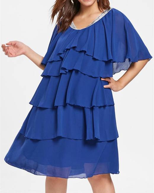 Rosegal Womens Plus Size Cami Dress Casual Dinosaur Print Ruffle with Twist Top 