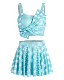 Rosegal Plus Size Plaid Design Asymmetric Tankini Swimsuit