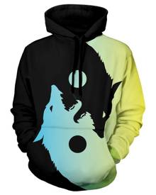 Rosegal Wolf Print Kangaroo Pocket Casual Hoodie