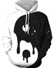 Rosegal Contrast Color Space Print Pocket Hoodie