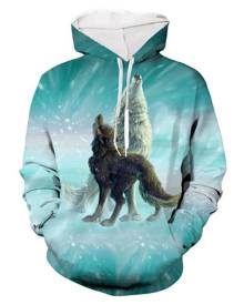 Rosegal Animal Wolf Print Pocket Hoodie