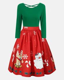 Rosegal Plus Size Christmas Criss Cross Print Dress