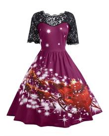 Rosegal Plus Size Lace Panel Midi Father Christmas Party Dress