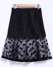 Rosegal Chic Style Organza Splicing Polka Dot Print Ruffles Black Women's Skirt