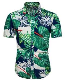 Rosegal Tropical Leaves Print Short Sleeve Hawaii Shirt