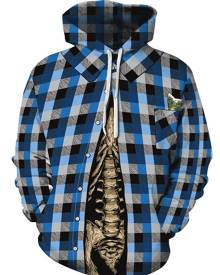 Rosegal Plaid Skeleton Print Pocket Hoodie